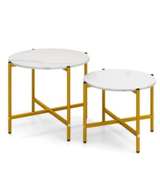 Set of 2 Round Coffee Tables Heavy Duty Metal Frame