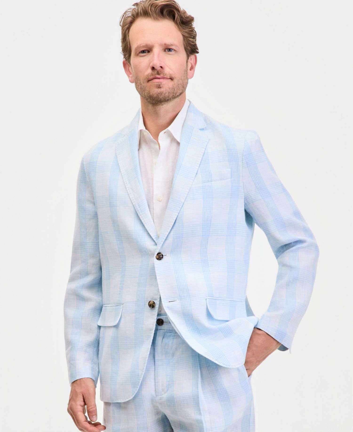Men's Plaid Linen Blazer