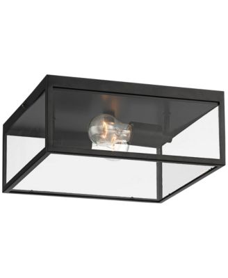 Modern Outdoor Ceiling Light Fixture Matte 12" Clear Glass Panels Square Exterior House Porch Patio Outside