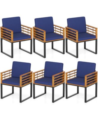 Acacia Wood Patio Dining Chairs Set of 6 with Seat and Back Cushions