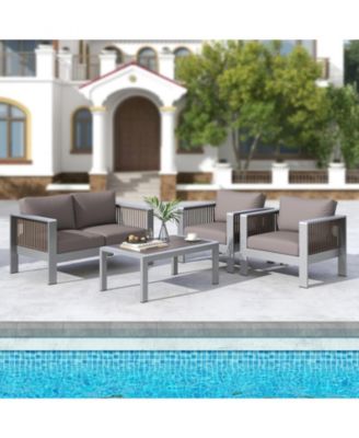 Aluminum Patio Armchair with Thick Back and Seat Cushions
