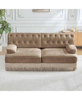 77" Mid-Century Velvet Loveseat Sofa, Stylish 2-Seater Couch with Button Tufted Detailing and Floor-Grazing Tassel Skirt for Living Room