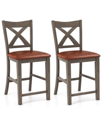 24" Counter Height Stools Bar Stools with Faux Leather Upholstered Seat