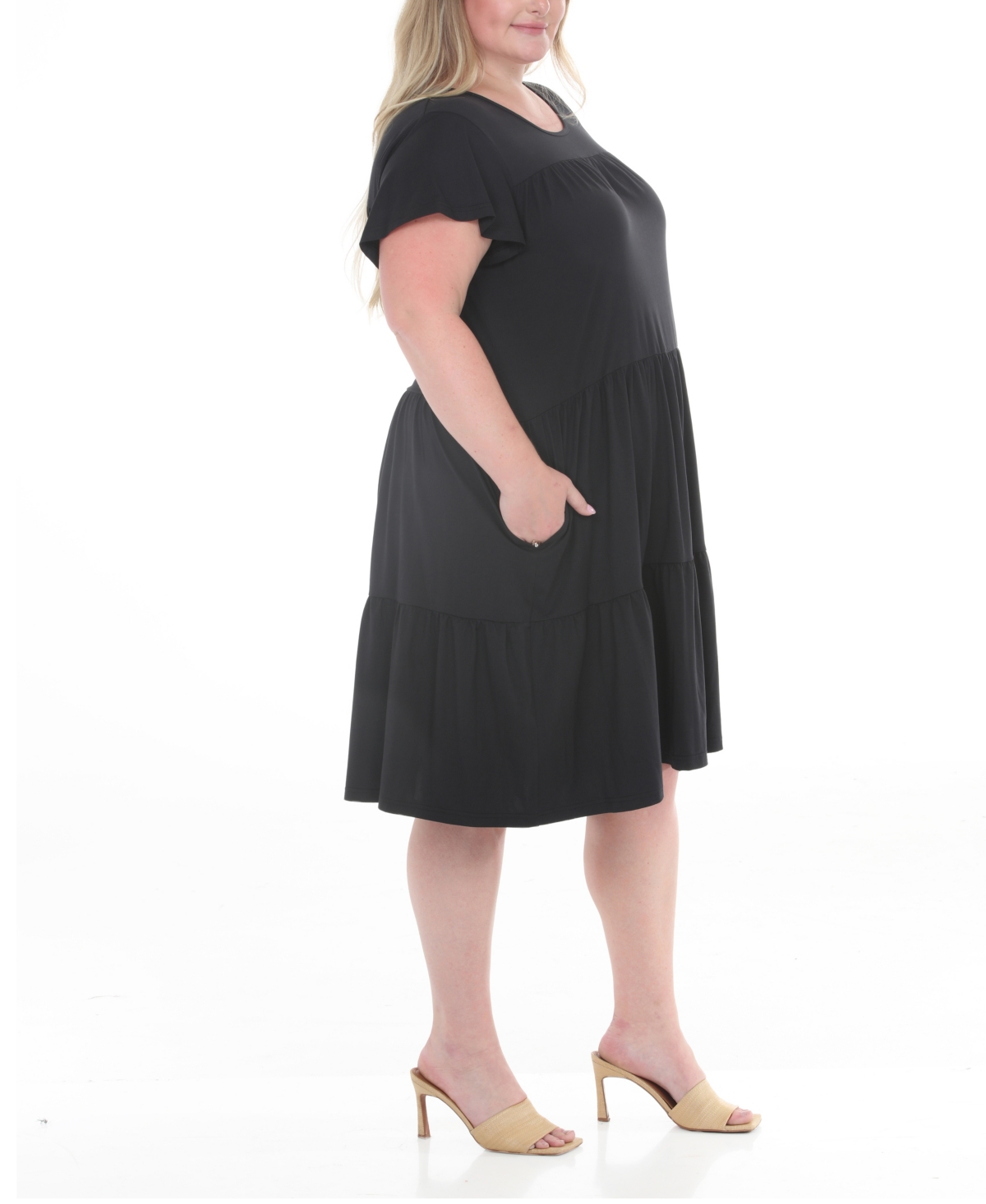 White Mark Plus Flutter Sleeve Ruffle Tiered Dress