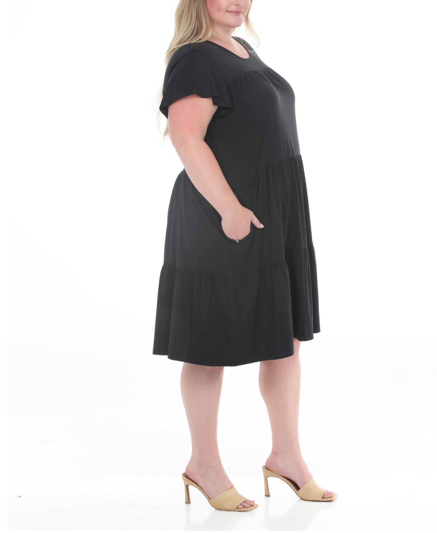 Plus Size Flutter-Sleeve Ruffle Tiered Dress