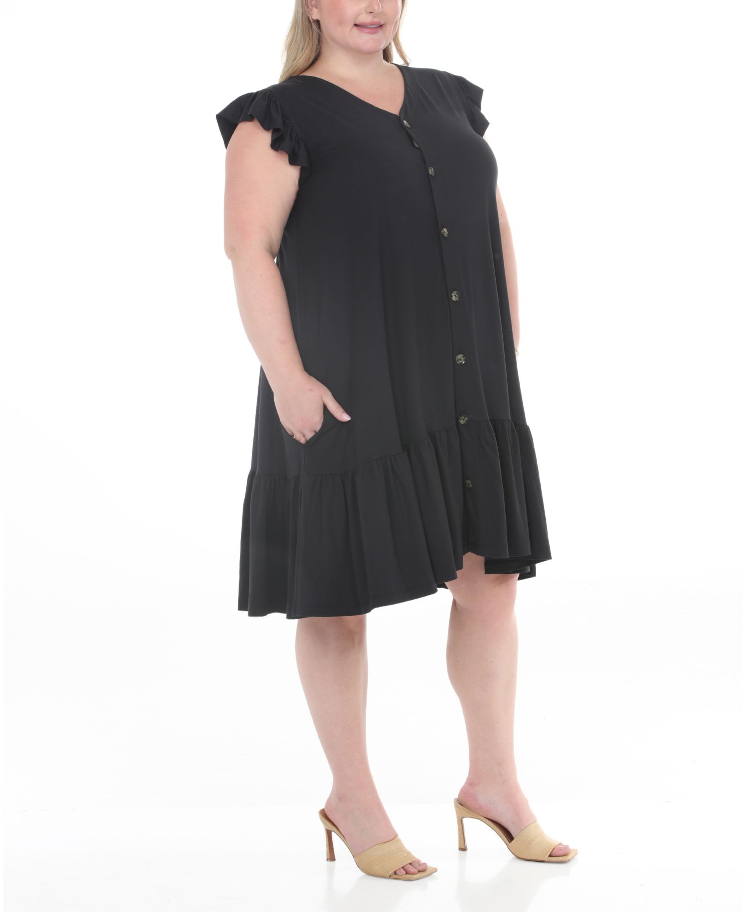 Plus Size Button-Front Tiered Swing Dress