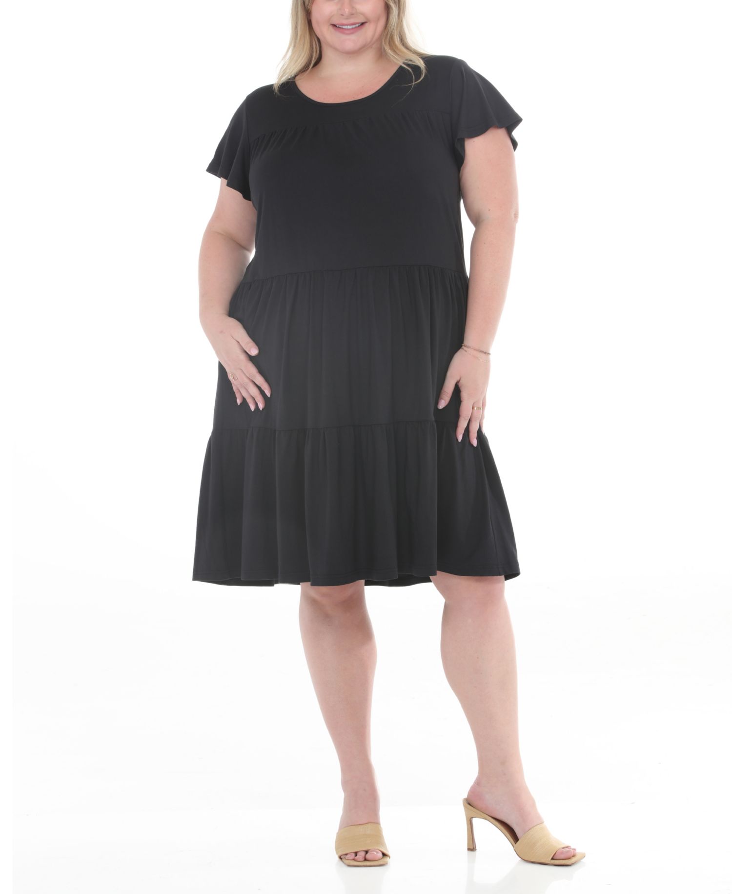 Plus Size Flutter-Sleeve Ruffle Tiered Dress