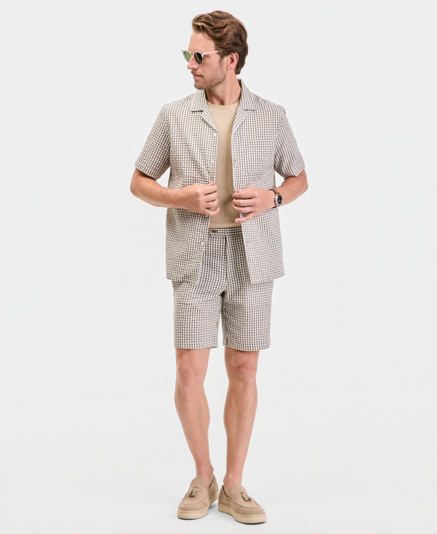 Men's Short Sleeve Striped Seersucker Button-Front Camp Shirt