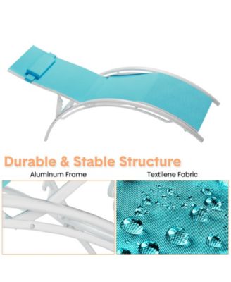 Set of 2 Aluminum Patio Chaise Lounge Chairs - Outdoor Adjustable Recliners - 4-Position Backrest, All-Weather Mesh, Heavy Duty, With Armrests