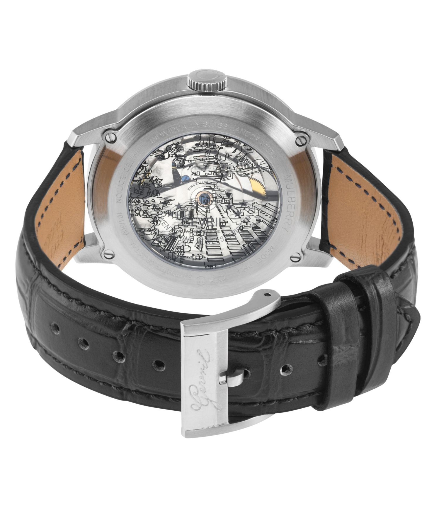 Мужские часы Gevril Mulberry Swiss Automatic Italian Leather Strap Watch, цвет: Серебряный — фото 2