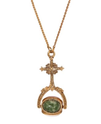 14k Gold Dipped Cross Spinner Three Color Semi Precious Stones 30" Necklace