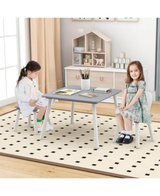 3 Pieces Kids Table and Chairs Set Children Wooden Furniture Set w/ Solid Wood Legs