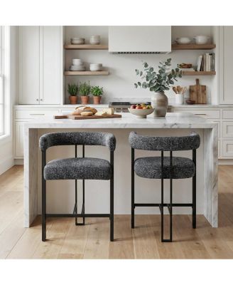 24" Upholstered Counter Height Stools with Arms for Kitchen, Set of 2