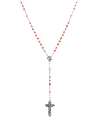 Silver-Tone Pink Beaded Crucifix Rosary