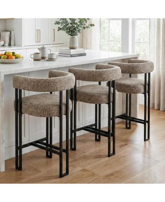 24" Upholstered Counter Height Stools with Arms for Island, Set of 3
