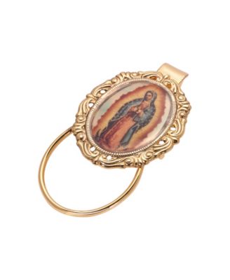 Gold Tone Oval Our Lady Of Guadalupe Decal Badge Holder