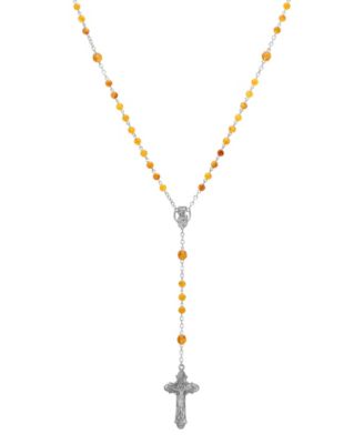 Symbols of Faith Silver-tone Dark Red Beaded Crucifix Rosary Necklace - Silver 85$