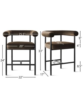 24" Velvet Counter Height Stools with Arms, Metal Legs, Set of 3