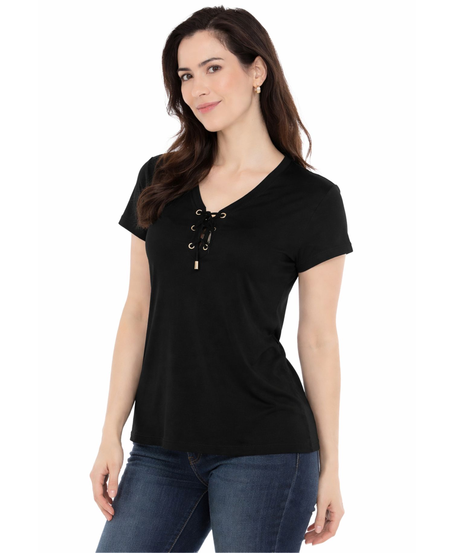 Women's V-Neck Front Tie Pullover Top