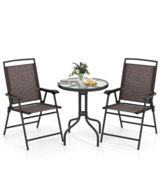 3 PCS Outdoor Bistro Dining Furniture Set w/1.57'' Umbrella Hole Rippled