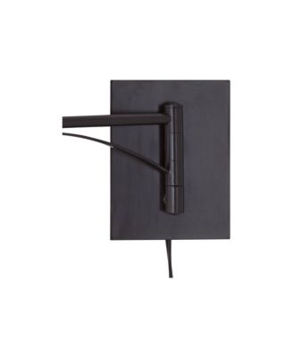 Brinly Farmhouse Rustic Swing Arm Wall Lamps Set of 2 Matte Brown Metal Plug-in Light Fixture Burlap Shade for Bedroom Living Room