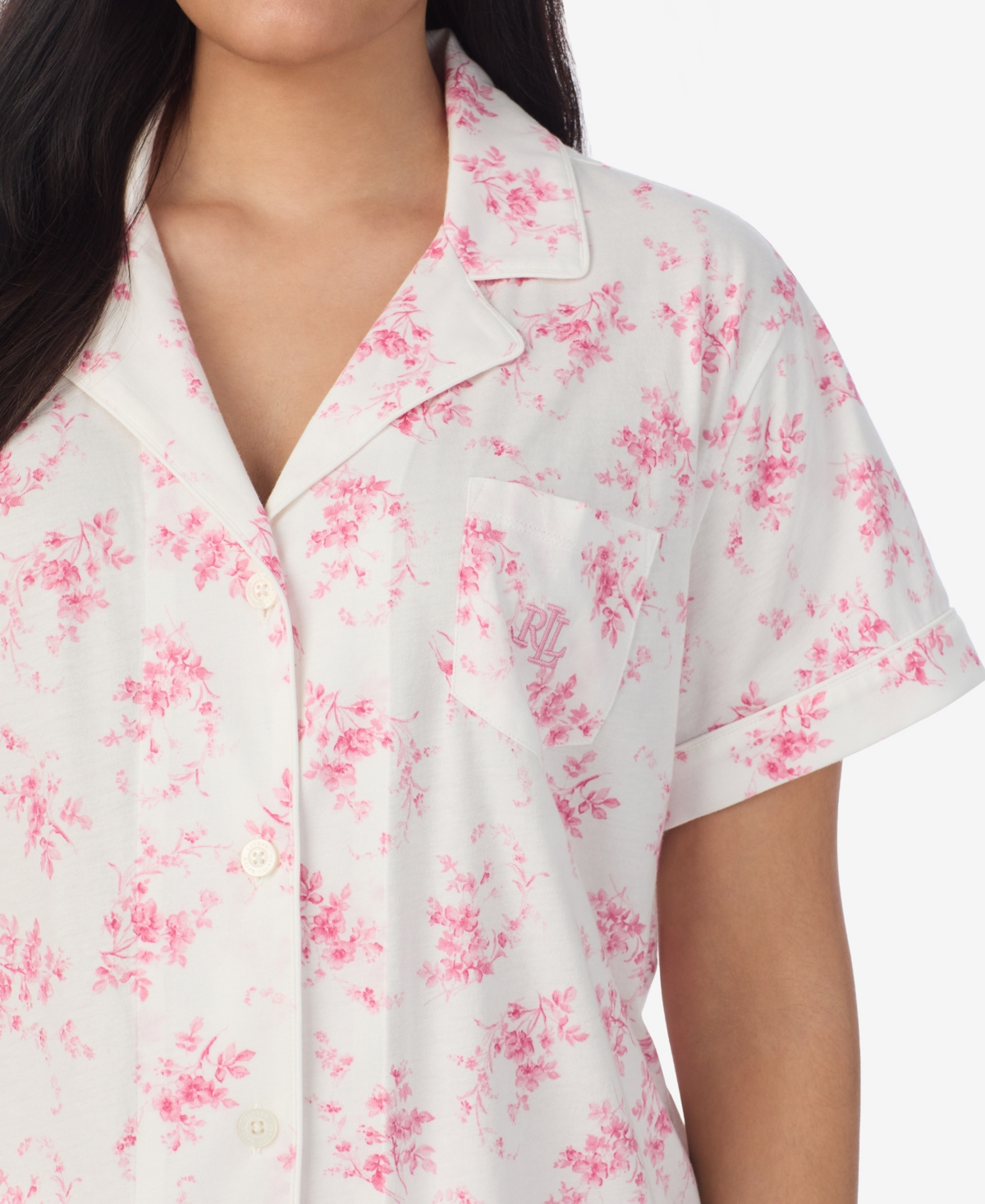 Lauren Ralph Plus Short-Sleeve Top and Mid Rise Pajama Pants, 2-Piece Set
