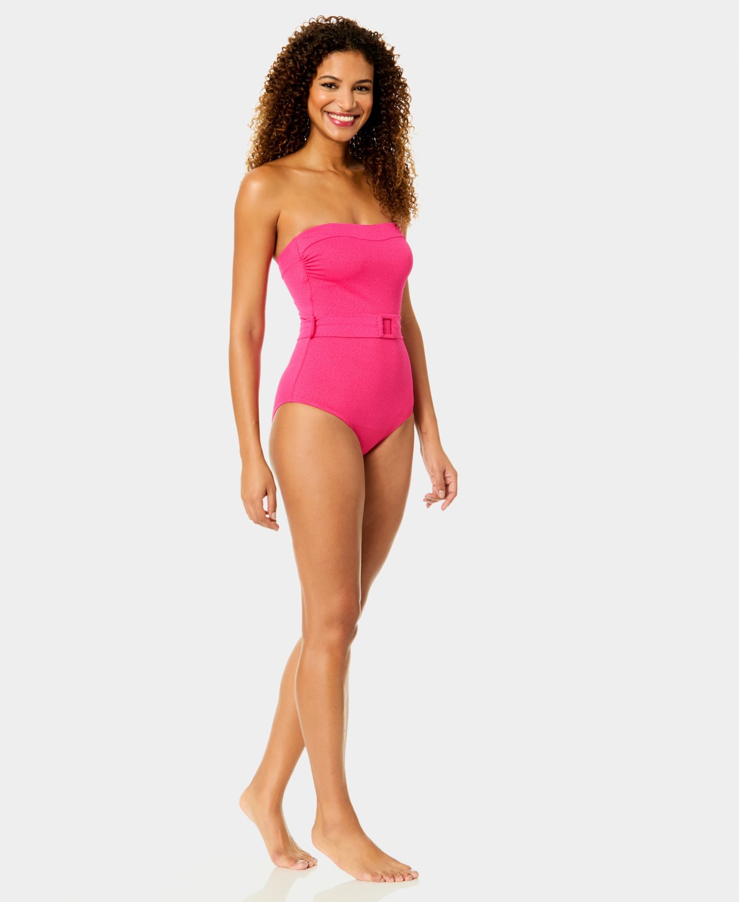 Women's Belted Bandeau Neck Strapless One-Piece Swimsuit
