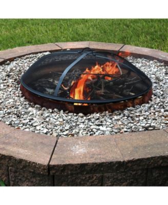 Outdoor Heavy-Duty Steel Mesh Round Camp Fire Pit Spark Screen Lid with Handle - Black