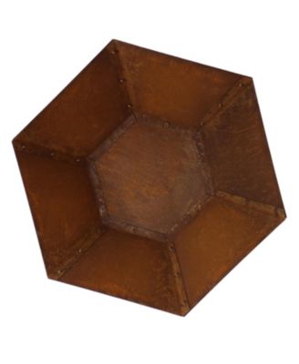 Outdoor Camping or Backyard Hexagon Rustic Affinity Fire Pit Bowl on Pedestal Stand - 23" - Oxidized Rust