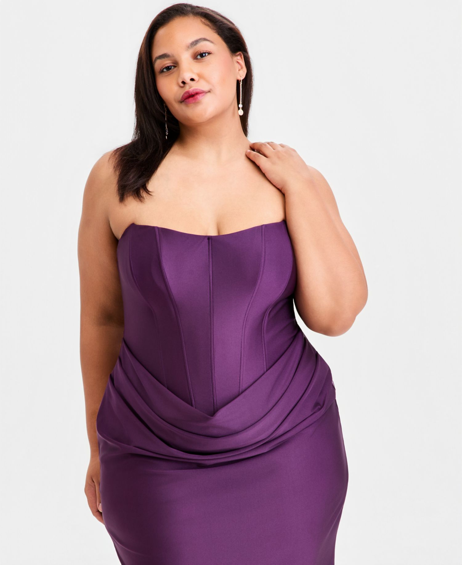 Trendy Plus Size Strapless Satin Sheath Dress