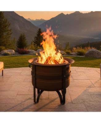 Cauldron-Style Outdoor Wood-Burning Steel Smokeless Fire Pit with Poker - 23"