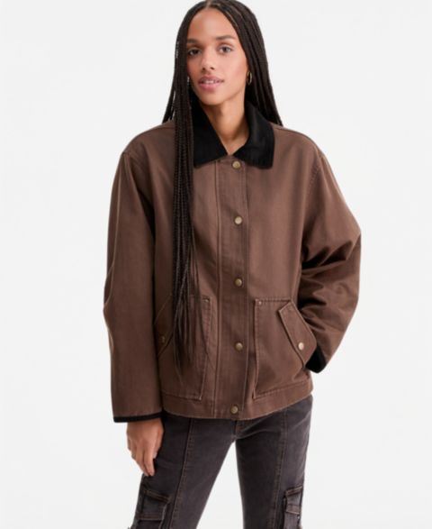 Женская куртка CoffeeShop Corduroy-Collar Short Wax Barn, цвет: Тёмный кофейный