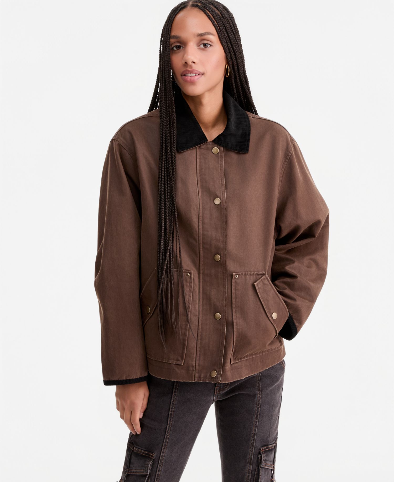 Women's Corduroy-Collar Short Wax Barn Jacket