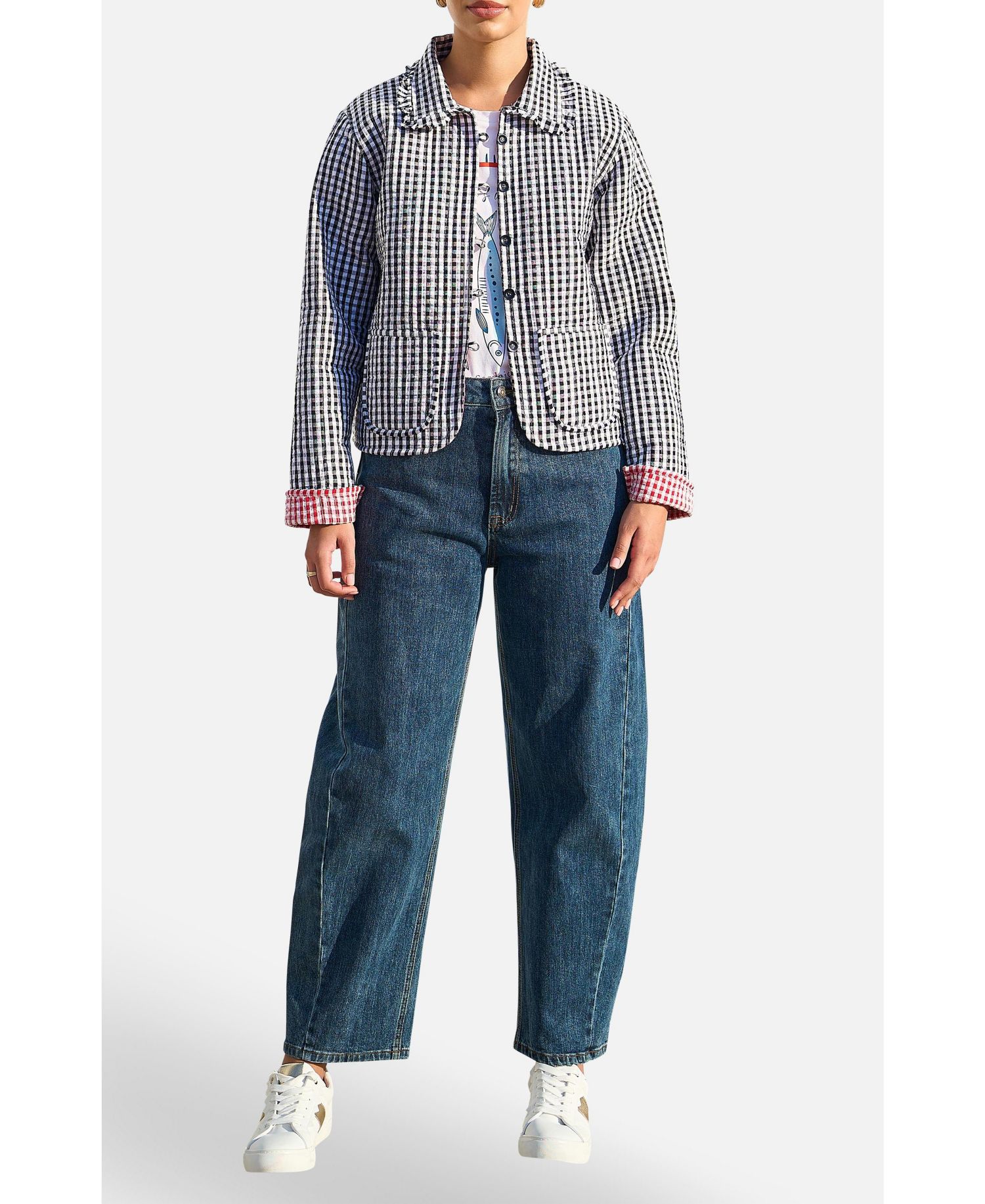Women's Gingham Frill Collar Jacket