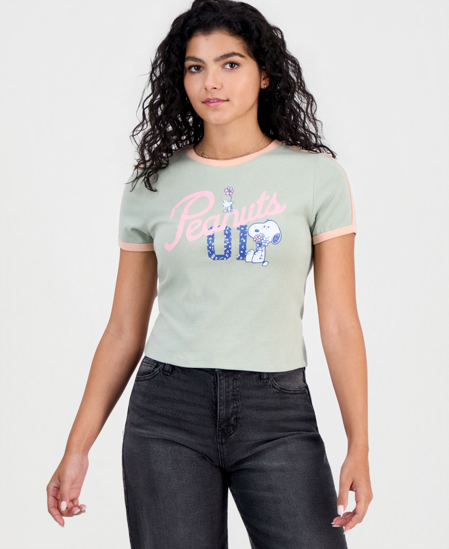 Juniors' Sporty Snoopy Ringer Tee
