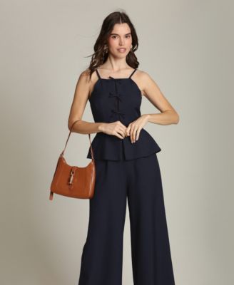 Women's Bow Vest Twofer Square Neck Jumpsuit