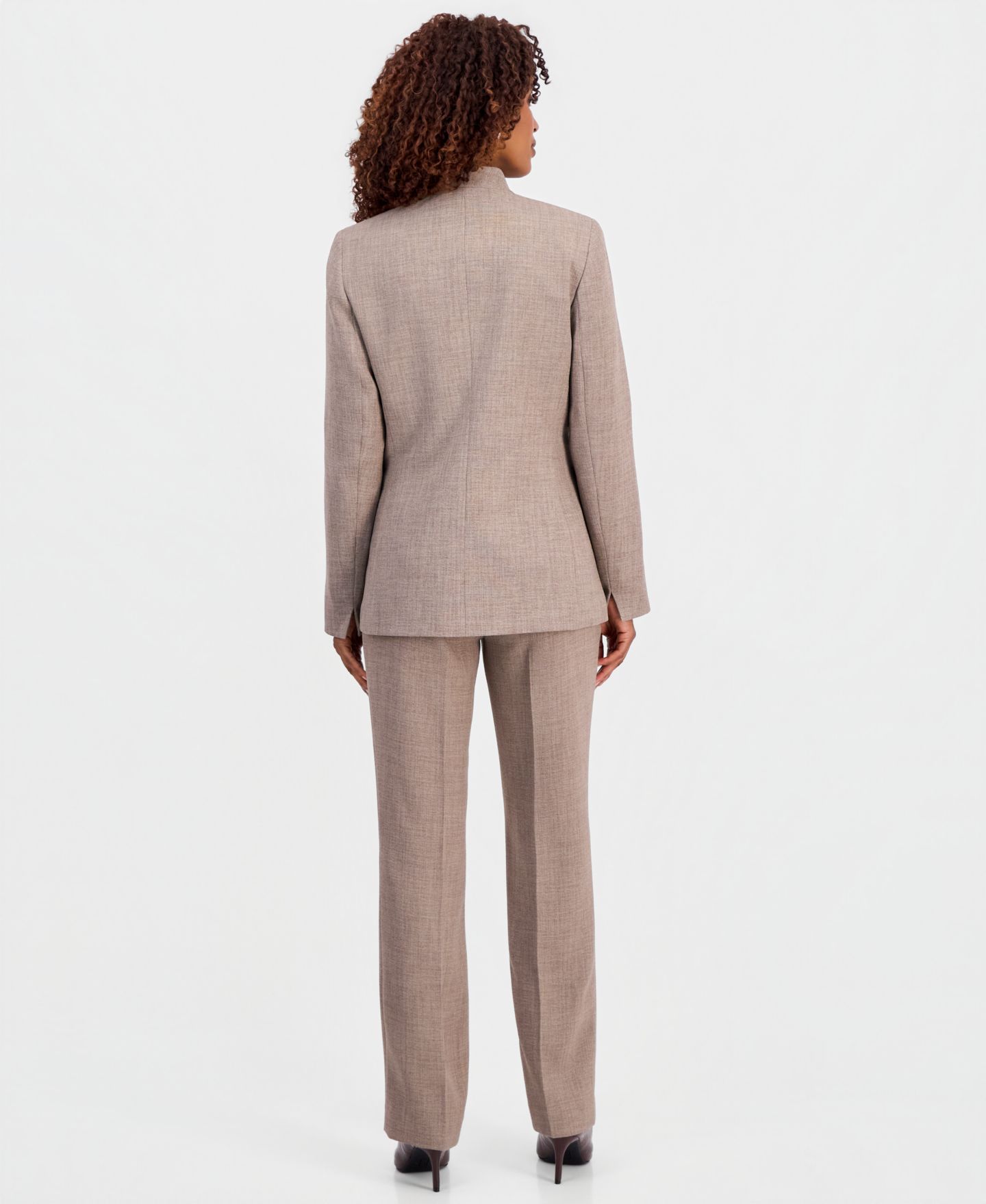 Женские комплекты Kasper Collarless Melange Jacket, Sleeveless Ruffle-Front Blouse & Straight-Leg Pants, цвет: Синий ночной меланжевый — фото 3