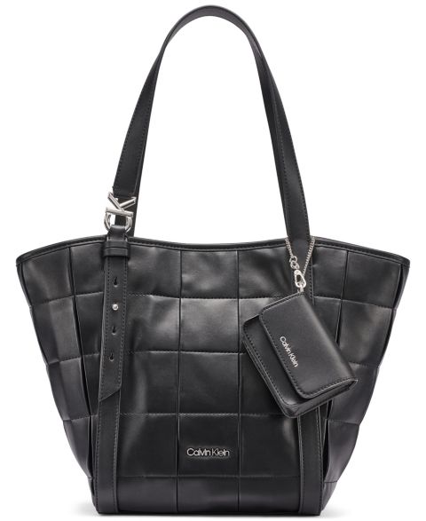 Женская сумка Calvin Klein Tina Pleated Extra-Large Tote Handbag, цвет: Чёрный / Серебряный