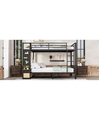 Queen Metal Bunk Bed with Storage for Teens