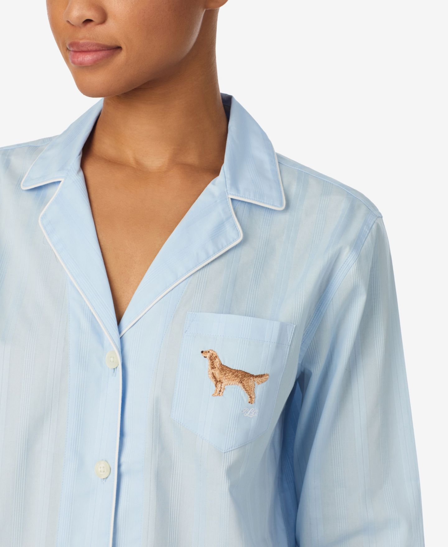 Lauren Ralph Lauren Women's Notch Collar Top and Pajama Shorts, 2-Piece Set, цвет: Светлый синий — фото 2