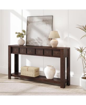 54-Inch Farmhouse Wooden Console Table with 2 Drawers and Open Shelf, Entryway Table for Living Room, Hallway and Foyer