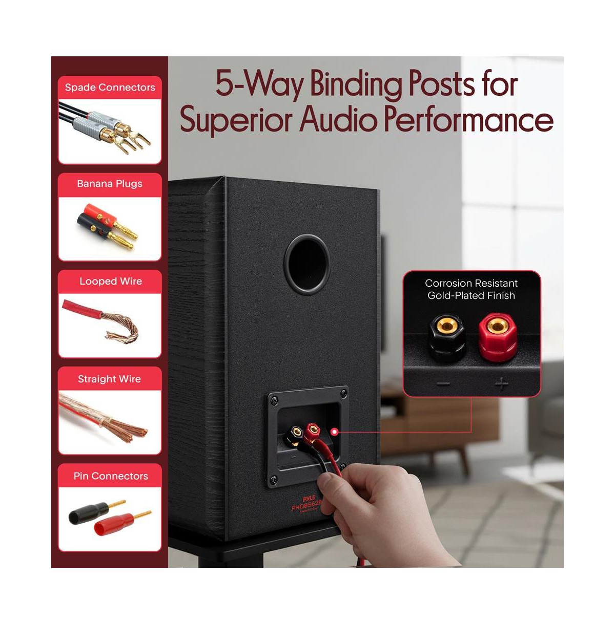 Pyle 2-Way Home Audio Speakers with Silk Dome Tweeter and Wall Mount Bracket (PHQBS62BK)