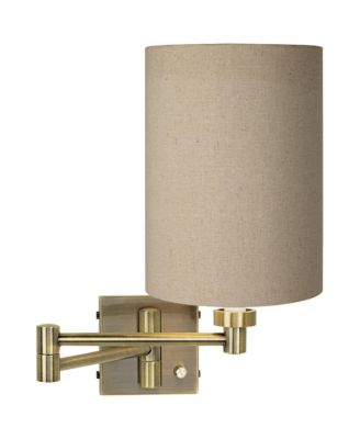 Modern Swing Arm Wall Lamp Plug-In Light Fixture Cotton Blend Cylinder Shade for Bedroom Reading