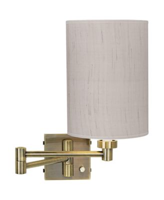Modern Swing Arm Wall Lamp Dark Plug-In Light Fixture Linen Cylinder Shade for Bedroom Bedside
