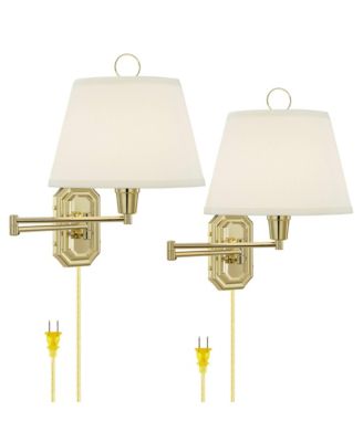 Fredericks Modern Wall Lamps Set of 2 Brass Plug-in 12" Light Fixture Swing Arm Shade for Bedroom Living Room Bathroom Home