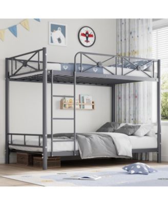 Twin Over Twin Metal Bunk Bed, Heavy Duty Steel Frame with Guardrails, Space Saving Design
