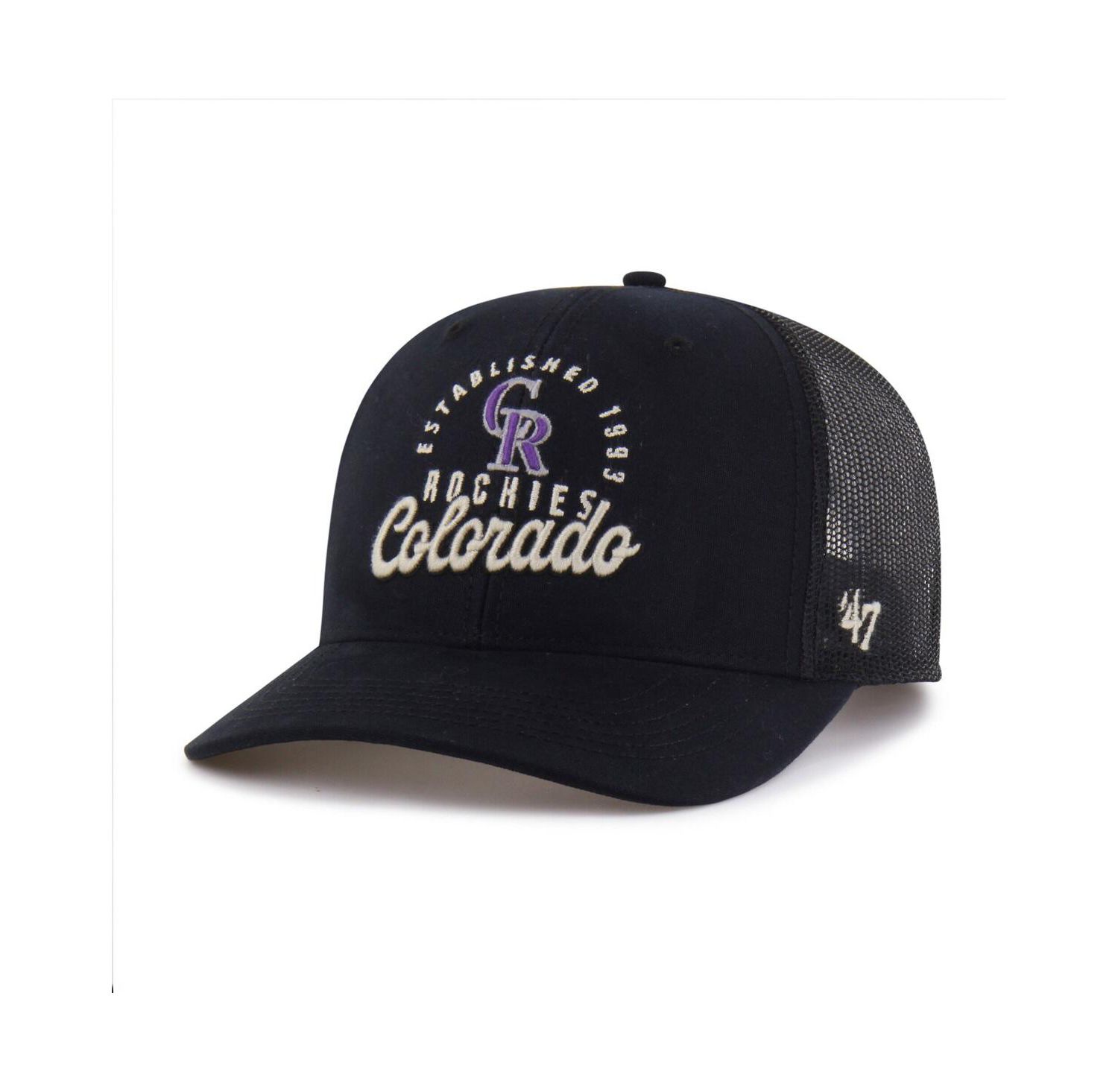 Men's Black Colorado Rockies Pitstop Trucker Adjustable Hat