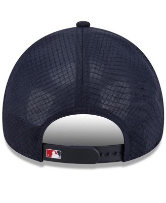 Men's Navy Washington Nationals 2026 Batting Practice Apex 9FORTY Adjustable Trucker Hat