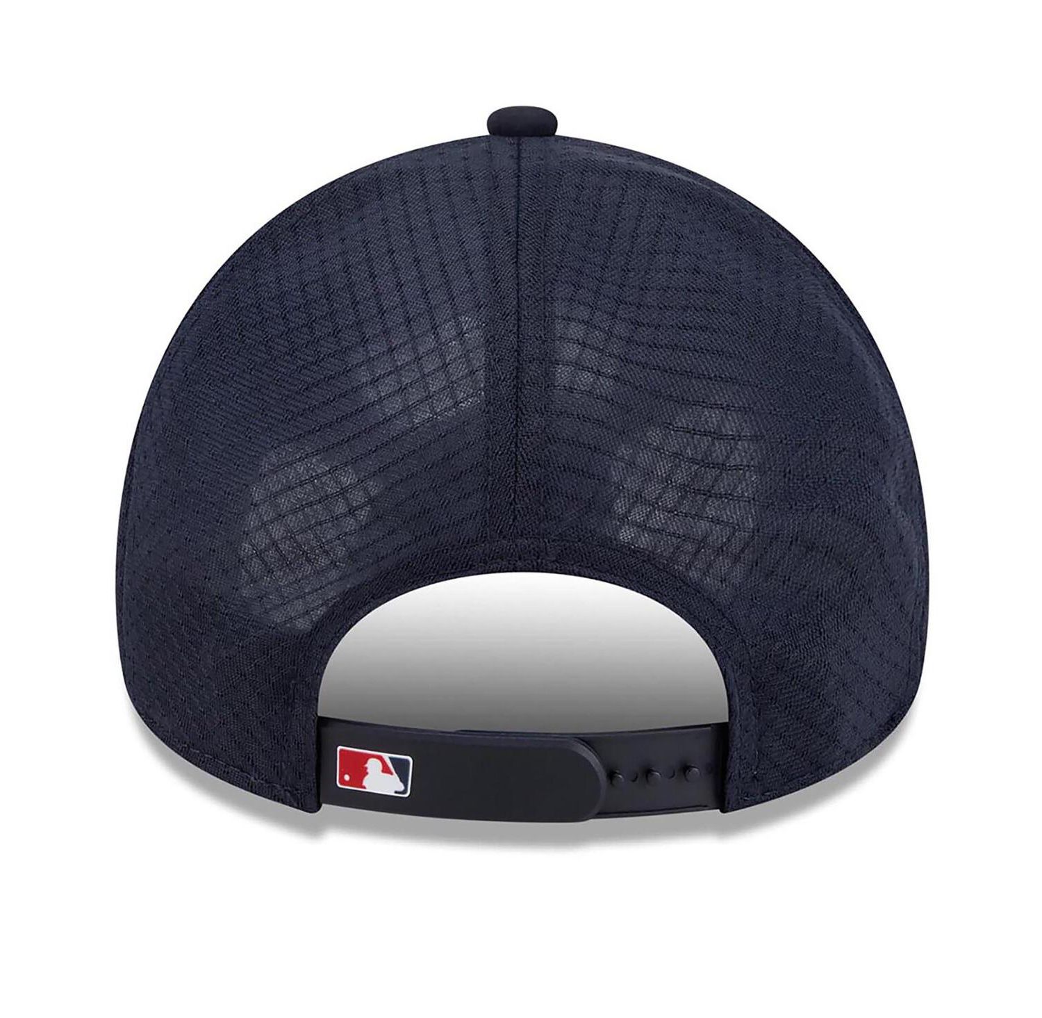 Men's Navy Washington Nationals 2026 Batting Practice Apex 9FORTY Adjustable Trucker Hat