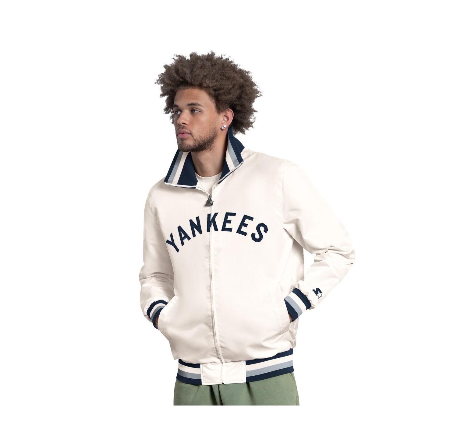 Men's White New York Yankees The Captain Cooperstown Logo Full-Zip Varsity Jacket